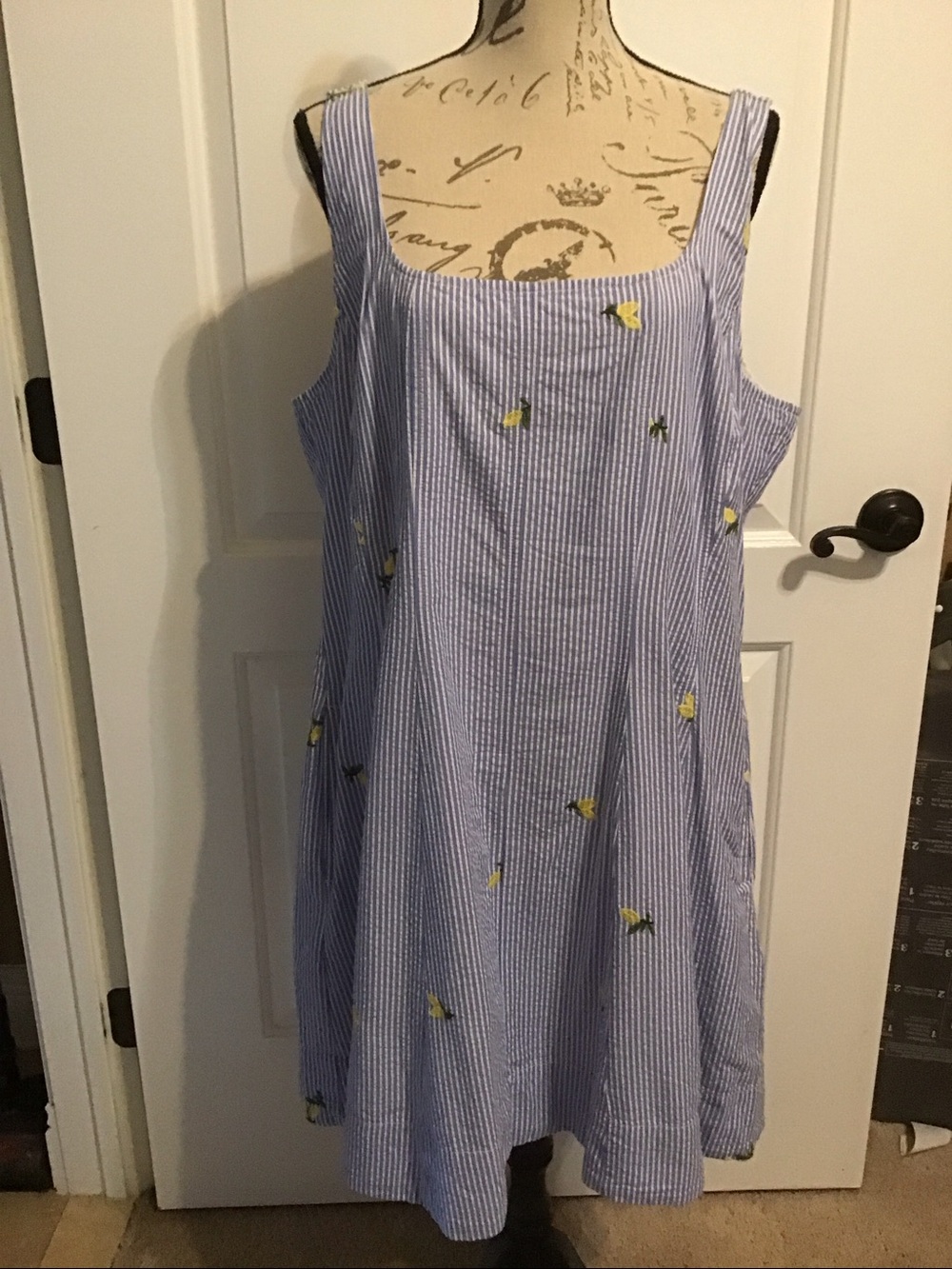 NWT Blue and White Striped Sundress with Yellow Lemon Embroidery